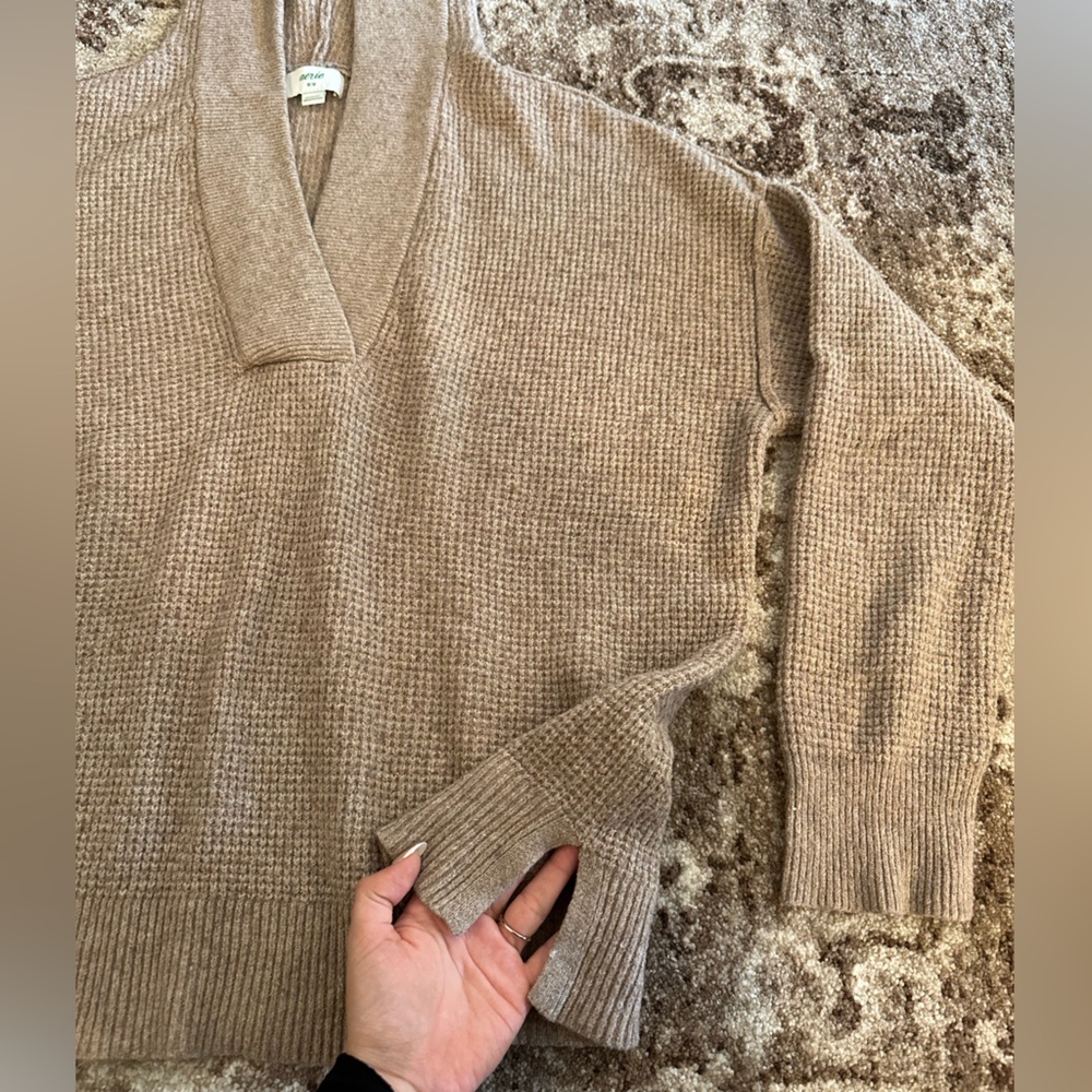 Aerie CozyUp Waffle Knit Hooded Sweater in Oatmeal - Size Medium - Picture 4 of 6